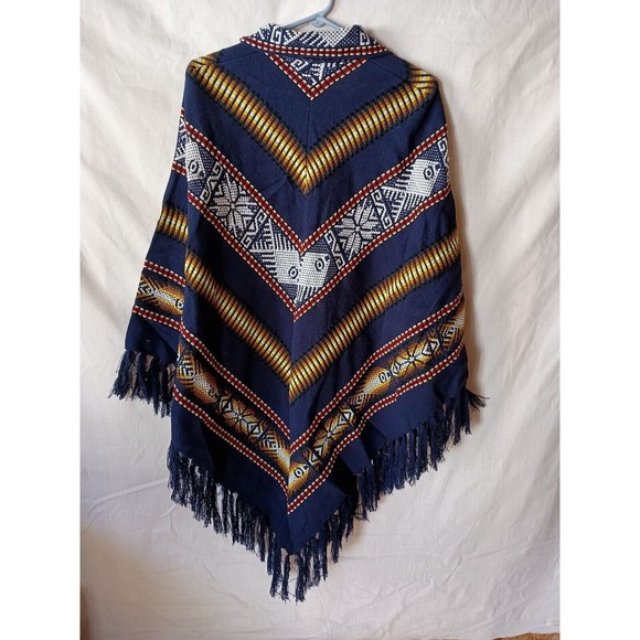 VINTAGE Fringe Poncho Cape Cloak Shawl Aztec Acrylic Inca Imports Handcrafted - Picture 7 of 7